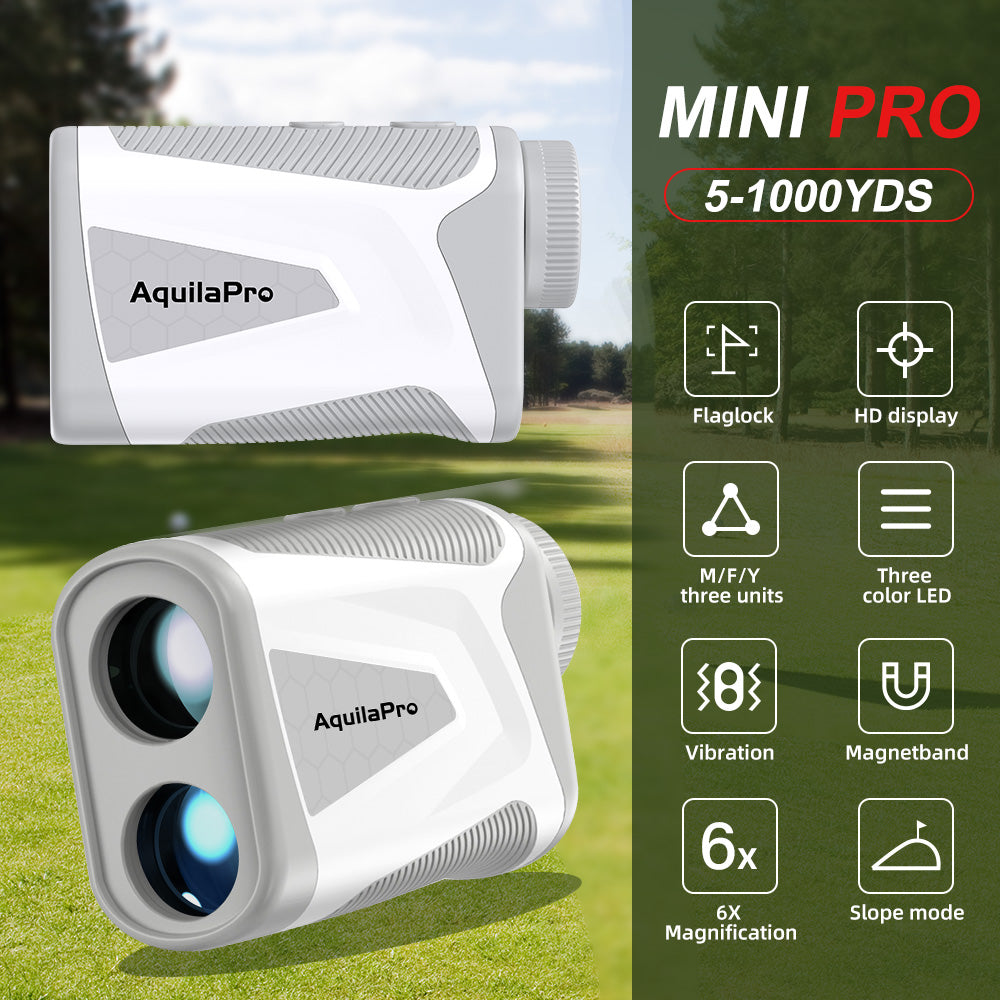 AquilaPro Mini4 Golf Rangefinder with Slope, 1,000 Yards Range Finder Golf, 0.5 Yard Accuracy, Golf Range finder 6X Magnification, Flag Lock Vibration, Rechargeable Golf Laser Rangefinder with Magnet